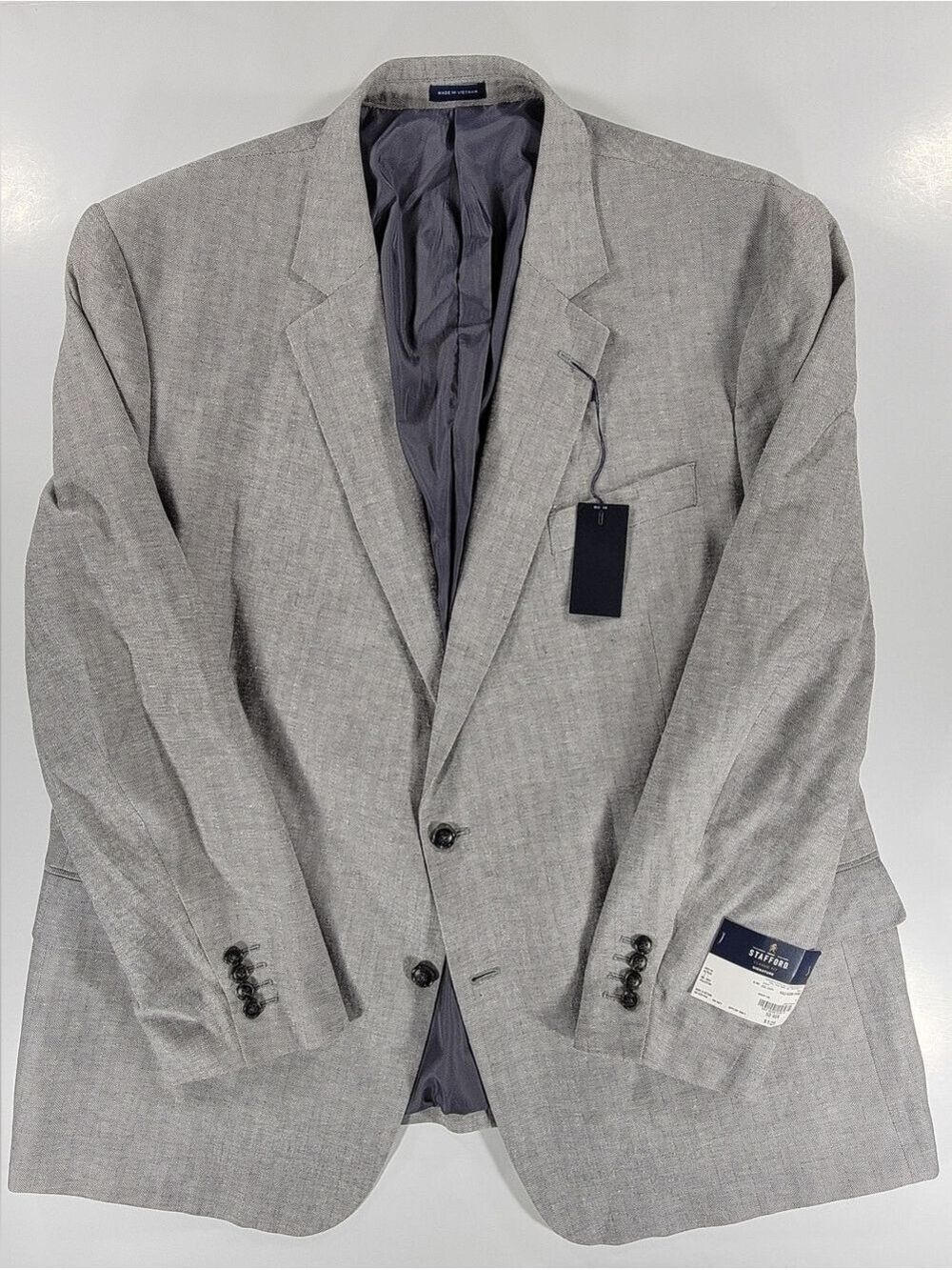 NEW Stafford Blazer Sport Coat 52R Gray Linen Blend Casual Summer Herringbone
